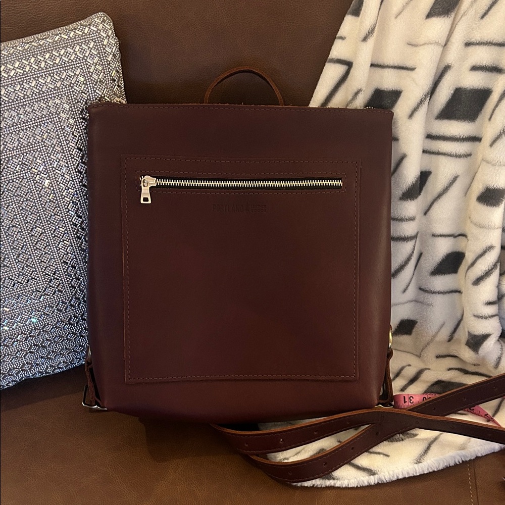 Portland Leather Cognac Brown Tan Leather Tote Backpack